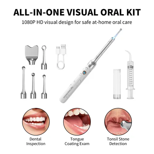 [backtoschool]Tonsil Stone Remover Kit with Camera & Light - WiFi Connected for iOS/Android, 5 Attachments, Rechargeable (USB/Battery), Home Oral Care Tool summerwins,dorm essentials,sohochic