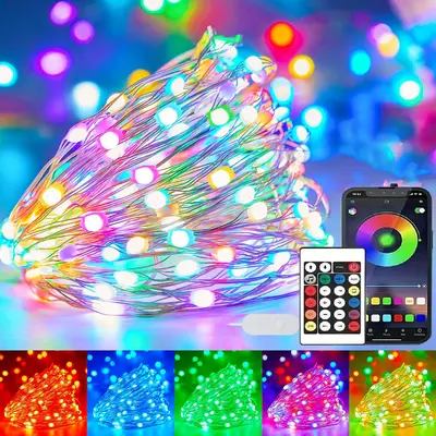 Christmas Fairy Lights, 16/32/65ft USB-Powered APP & Remote Controlled Set with Music Sync, Christmas Decor, Remote Holiday Lighting, Starlight LED Strip, Multicolor String Lights, Adjustable Multi-Color for Indoor Use, Color Change Holiday Lighting, Mult