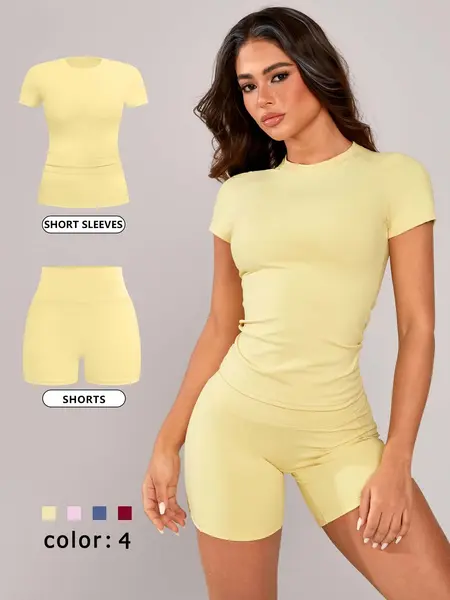 2 Piece Women's Casual Set, Soft Stretch Short Sleeve T-Shirt and Shorts, Comfortable Loungewear for Travel and Home, Pajama Set, Matching Pajamas Sets