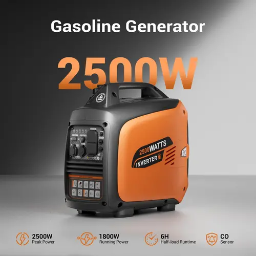 Efurden 2800W Portable Gas-Powered Inverter Generator, Long Runtime Gas Generators for Home Use, Camping, Super Quiet Emergency Home Backup, with CO Sensor, EPA Compliant