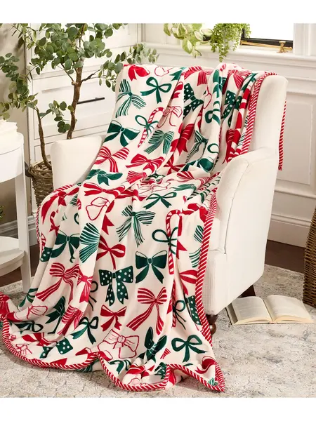 Kringle Express 60x80 Holiday Printed Throw with Border