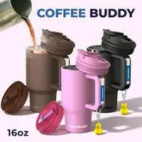 Coffee Buddy - 16oz Stainless Steel - Vacuum Sealed Tumbler with Handle & 2-in-1 Spill Proof Lid Portable Drinkware for Hot & Cold Beverages - Flasks - Thermal Cup