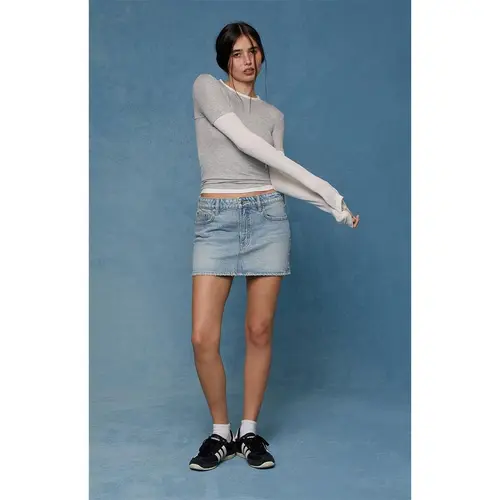 Pacsun Women's Bella Stretch Light Indigo Mid Rise Jean Mini Skirt - Multicolor