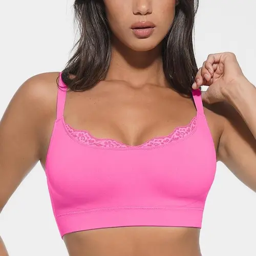 FeelinGirl Lace Trim U-Plunge Bralette Wireless Seamless Wireless Everyday Bras Comfortable newarrivals#SohoChic