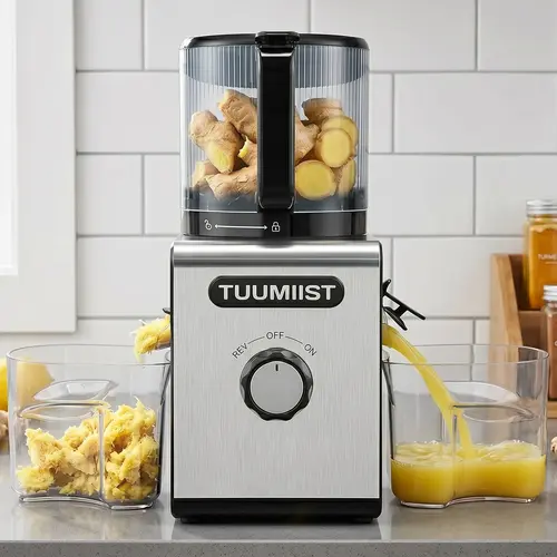 TUUMIIST Corded Slow Cold Pressed Masticating Juicer, Whole Vertical Multifunctional Fruit & Veg Extractor - 6.5in Large Feed Chute, High Yield, Easy to Clean, for Morning Routines, Everyday Use, Meal Prepping,sohochic