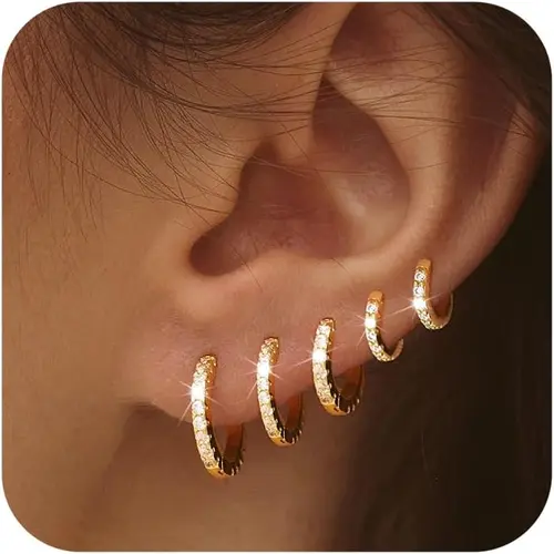 Dearmay 5 Pairs Gold Earrings for Women Hoop Earring Sets 14K Gold Plated Earring Stacks Small Earrings Hypoallergenic Waterproof Jewelry Gifts for Girls
