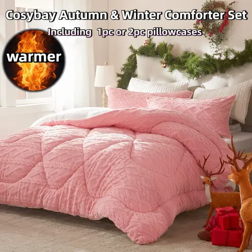 Cosybay Classic Bundle Bedding Sets Collections - 2pcs Twin, 3pcs Full Queen King, Heavyweight 450g Polyester Flannel Fabric Bedding Set, Reversible Sherpa Comforter & Pillowcases, Machine Washable Dorm Rooms Bedroom Accessories, Quick-Heating,sohochic