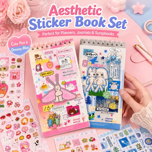 Elegant Kawaii Korean Cute Sticker Book Pad - 20/40 Sheets, 280+ Pcs Coil Top-Bound Polco Toploader Decals for Scrapbook Page, Handmade Crafts (Toys & Hobbies, DIY Scrapbooking & Stamping, DIY Sticker Paper), Cute Stickers