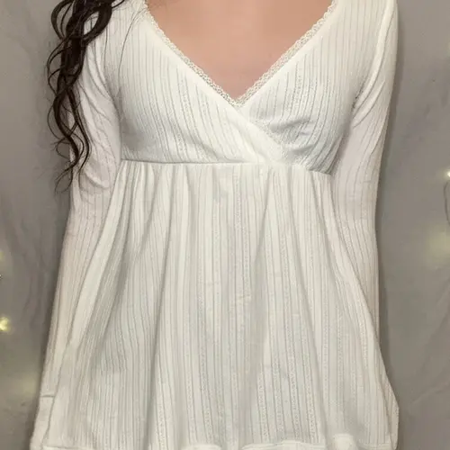 Fashionable Simple Lace Trim Cross V Neck A-Line Long Sleeve Knitted Top Blouse, Trendy Spring & Fall Casual Wear for Women
