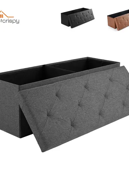 Sweetcrispy Foldable Storage Ottoman Bench - Modern Linen Fabric Padded Seat Furniture, Large Toy Box for Storage Organization, Entryway Decor & Bedroom Items, Comfortable Durable Multifunctional Seater