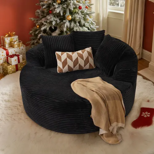 XIZZI 59'' O-Shaped Oversize Sleeper Chaise Lounge Chair - Skin-Friendly Plush Corduroy Boneless Couch, Ball-Shaped Comfortcloud Fuzzy Squishy Bean Bag Living Room Furniture, No Assembly Required,  Overstuffed Sofa