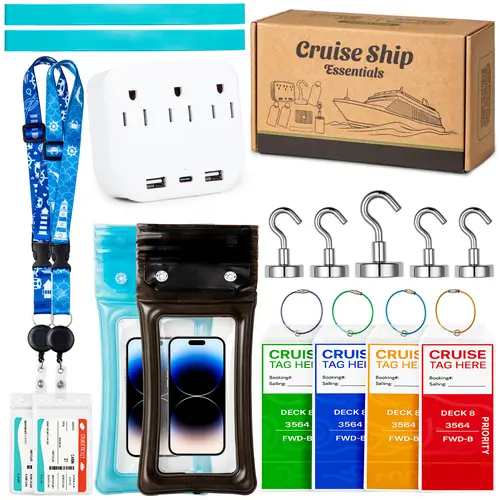 Noledome Cruise Essentials 2026- Cruise Must Haves Kit with Non-Surge Protector Power Strip, Lanyard with  ID Holder, Magnetic Hooks, Luggage Tag Set, Towel Bands, Waterproof Phone Holder - Travel  Essentials,back to school shopping