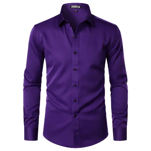 ZEROYAA Men's Long Sleeve Dress Shirt Modern Slim Fit Wrinkle-Free Casual Business Button Up Shirts Elegant Smooth Satin Finish Menswear,back to school,back to school shopping,sohochic