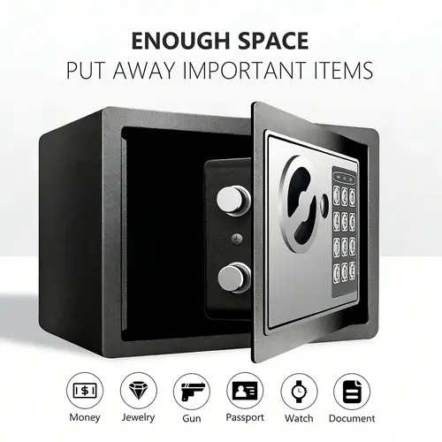 1pc Money Safe Box for Home with Sensor Light & Money Bag, Security Safe Box for Money Safe with Keys & Pass Code, Compact & Portable Lock Box with Digital Keypad (Black and Silvery) #Summervibes，homeessentials