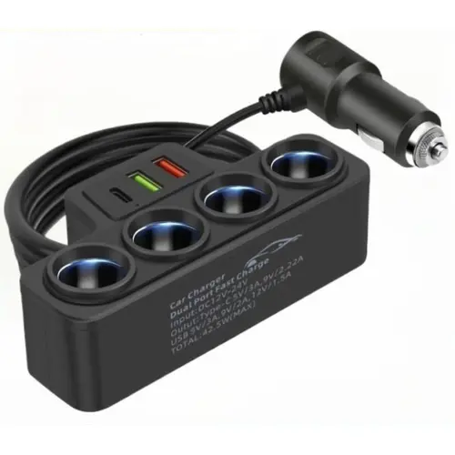 120W USB Car Charger 4-Socket Adapter for 12V Vehicles, with PD Fast Charge, QC3.0 & PD 3 Charging Ports