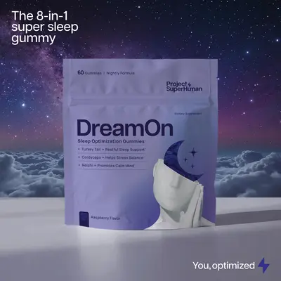Project Superhuman DreamOn Sleep Gummies for Adult Men & Women, 8-in-1 Deep Sleep Support with 6mg Melatonin, L-Theanine, Lion's Mane, Reishi, Cordyceps & Turkey Tail Mushrooms, Non-Habit Forming, Vegan, Gluten-Free, Raspberry, 60 Ct / 30 Servings