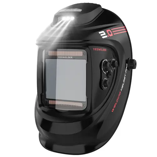 YESWELDER LYG-30800H Auto-Darkening Welding Helmet with Rechargeable Fan, Light, 4 Arc Sensors, 1/1/1/1 True Color Lenses (3.93"x3.66" Large View), 6.0 Hours Batteries, Shade 3/5-9/9-13 for TIG, MIG, Arc (Tools & Hardware Welding Accessory)
