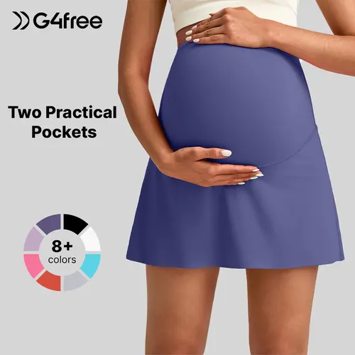 G4Free BareFeel Maternity Athletic Skort - Over The Belly Stretchy Maternity Clothing with 2-Pocket Inner Shorts, Casual Breathable Yoga Skirt for Workout, Tennis, Golf,#sohochic