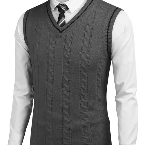 COOFANDY Men's Sweater Vest V Neck Slim Fit Casual Sleeveless Twisted Knitted Pullover Sweater