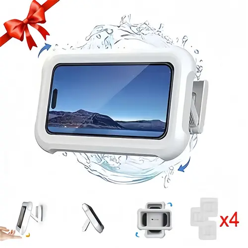 #sohochic Waterproof Shower Phone Holder for Bathrooms, 360° Smooth Rotation, Anti-Fog Case, Responsive Full HD Touchscreen, 4 Tool-Free Adhesive Wall Mounts, Adjustable 4-7 in Device Mount, Bathroom Gadget, Phone Accessories, Sealed Enclos