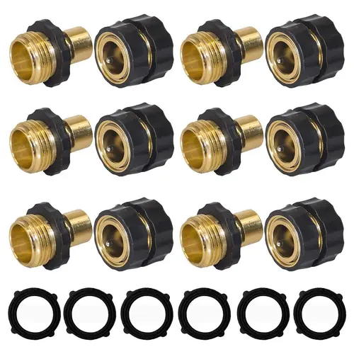6-Set Garden Hose Connectors, 3/4-Inch Size Durable Aluminum Quick Connect Fittings, Leak-Free Seal Rubber Adapters for Sprinkler Hookup & Faucet-To-Hose Link, Outdoor Plumbing Accessories (Not Compatible with M22 Pressure Washer Fittings),toolupgrade