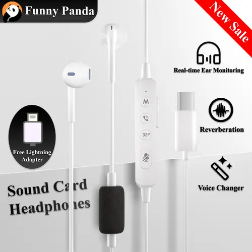 FunnyPanda Sound Card Headphones with In Ear Monitoring, Voice Changer, Reverberation, Karaoke Microphone, High Sound Quality, Compact & Lightweight Design for Music Lovers