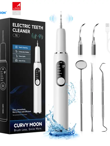 CURVY MOON Ultrasonic Dental Plaque and Tartar Remover ,Professional Teeth Cleaning Kit for Tartar & Stains Removal, Safe & Gentle Electric Teeth Cleaning Tools Preventing Cavities Bad Breath and Gum Disease for At-Home Oral Care Solution ，tiktokshop,soho