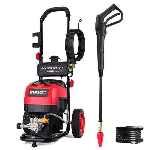 PowerSmart Portable Pressure Washer (DW1026A, DW1028A) - 2600-2800 PSI, 1.4 GPM, 13-Amp Heavy Duty Motor, Pressure Washer Nozzle, 8" Never-Flat Wheels, Quick Connect, for Cars, Siding, Wall, Railings