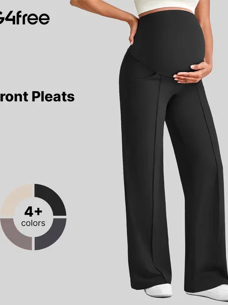 G4Free Women's Maternity Outfit Over-The-Belly Stretchy Wide-Leg Pants with Pockets - Soft Yoga, Work Slack, Postpartum Nursing Lounge Trousers,#sohochic