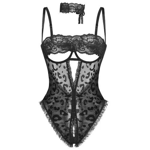 Avidlove Lingerie for Women Lace V Neck Lingerie One Piece Mini Bodysuit Exotic Fit Mesh Womenswear Adjustable Overall Ruffled Sheer Straps Stretchy Fabric
