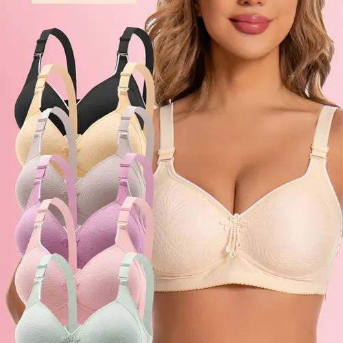 HICLOTH 6-Pack Wireless Push Up Bra Seamless Comfort Fit with Tassel Detail Women's Everyday T-Shirt Lingerie Minimalist Style Basic