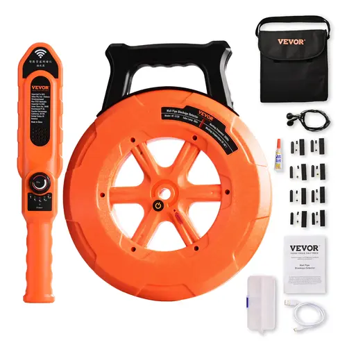 【toolupgrade】VEVOR Underground Locator - 100ft/30m IP67 Waterproof Blockage Detector with Adjustable Sensitivity, 10 Hours Transmitter, USB, Probes + Cables, Sewer Wall Scanner for PVC Pipes, Plastic & Metal Water Plumbing Tool, Adhesive Compatible