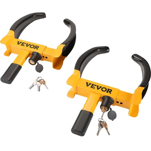 【toolupgrade】VEVOR 2-Pack Universal Heavy-Duty Steel Wheel Clamp, Anti-Theft Device with 6 Wheel Lock Keys, 9-Hole Size Match, Tire-Safe Arc Pad, for ATV RV Motorcycle (2-Pack for Backup)