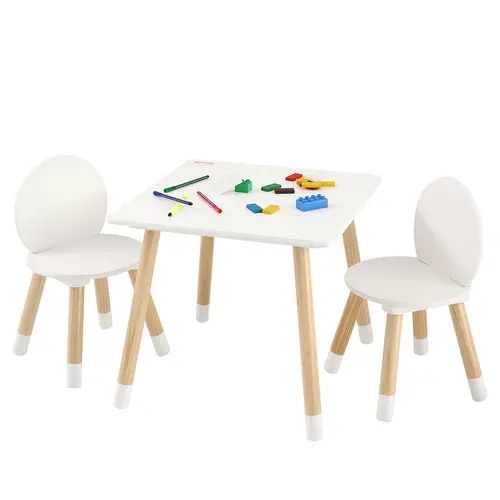 【toolupgrade】VEVOR Kids Wood Desk & 2 Chairs Nursery Furniture Set, Multi-Activity Table for Art, Study, Reading