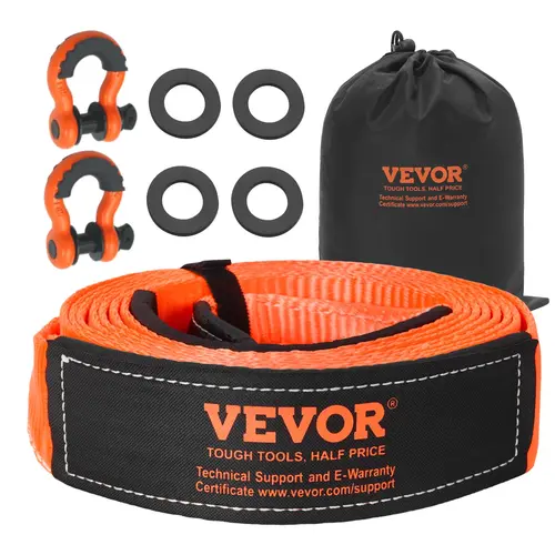【toolupgrade】VEVOR Heavy Duty High Load Towing Recovery Kit, 3x20ft Tow Strap (MBS-36,000 lbs), Tree Saver Winch Strap, Triple Reinforced Loop, Protective Sleeves, Compact Storage Bag, 3/4in D-Ring Shackles, Waterproof Ready Car Accessory for Trucks