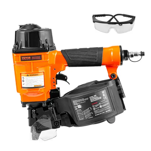 【toolupgrade】VEVOR Black 15-Degree Pneumatic Coil Siding Nailer MCN55, 1in-2.25in Coil Nails, 70-120PSI Air Pressure, 300-350 Nail Load, Quick-Release Nose, Bump Fire Mode, for Home Improvement, Pallets, Construction Projects, Diy