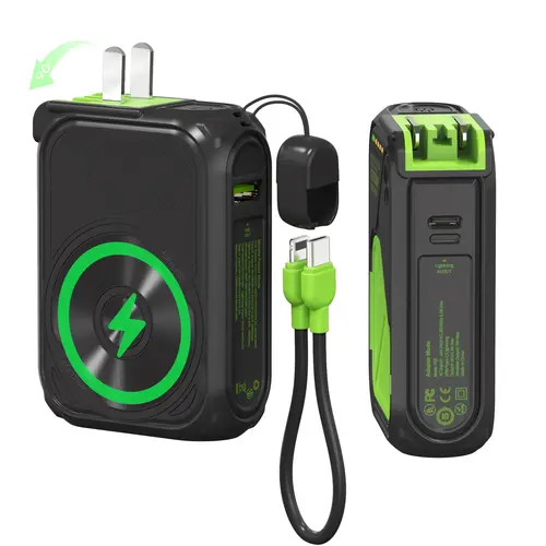 SEANCHEER P05 Mobile Charger, 10000mAh-20000mAh Magnetic Wireless Portable Charger with Built-in Cable, Foldable Wall Plug, Fast Charging Battery Pack for iPhone, Samsung, Android - Everyday Carry & International Travel Essentials,sohochic