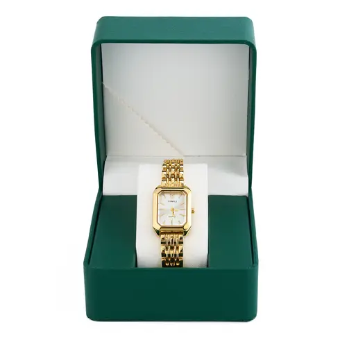 Women's Luxury Gold Tone Analog Watch - Modern Fashionable Wristwatch with Simple Scale Square Dial, Gold Plated, Self-Size Adjuster, Gift Box, High Quality Watch for Mom, High Quality Watches, Accessories For Women, Clasp