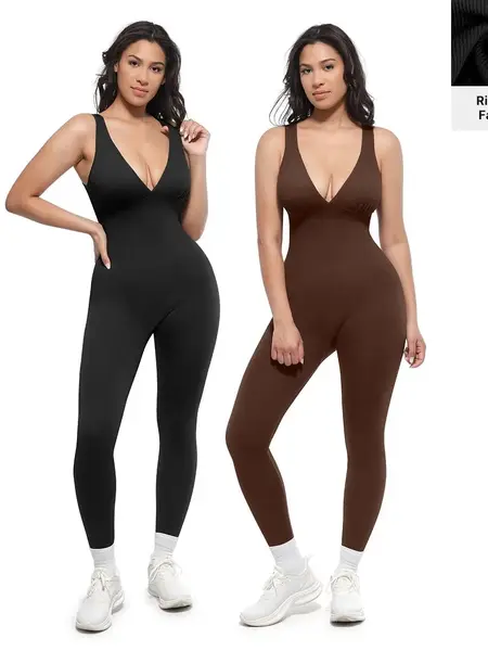 SHAPELLX Women's Deep V 1-Piece Compression Shapewear Jumpsuit - Chest Support, Breathable, High-Waisted Tummy Control Sculpting Clothes for Women, Shapewear Clothing