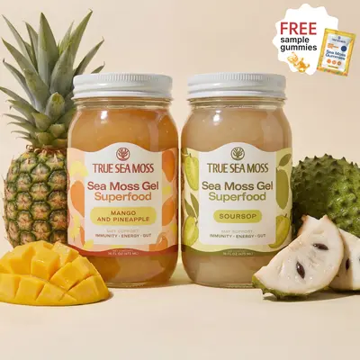 True Sea Moss Gel 2-Jar Bundle: Mango-Pineapple & Soursop – Rich in Essential Minerals & Vitamins – supports vitality