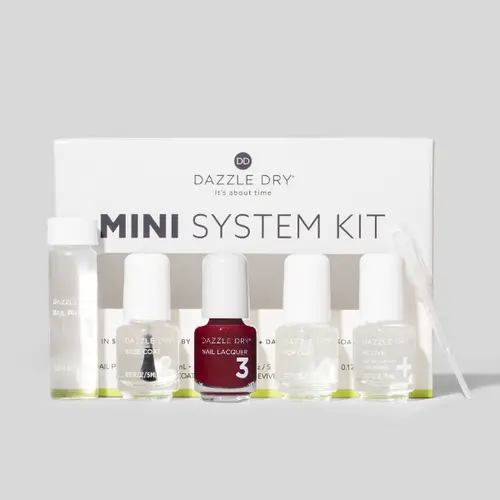 Dazzle Dry Professional 4-Step Mini Kit - 5-Piece Long-Wear Chip-Resistant Nail Polish, 0.93 fl oz Total Base Coat for Fingernails & Toenails, Manicure, Nail Art, Daily Use, Anti-Peeling High-Performance Formula