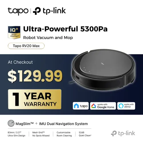 TP-Link & Tapo RV20 Max MagSlim LiDAR Robot Vacuum & Mop – 5300 Pa Hyper-Suction, 3.27" Ultra-Slim , 97 %+ Dust Pickup, Carpet Boost & Avoid, 2D/3D Mapping, Alexa & Google Ready,dorm essentials,home essentials,sohochic