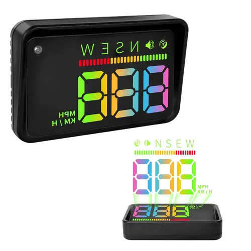 KUOWEIHUD H4 Car HUD Head-Up Display, Universal Fit for All Models, Smart Display with Digital MPH Speedometer, LED Ambient Lighting, Speed Alert, ABS+PC Material, , Cars Accessories, Auto Accessories t, Car Lighting Accesso, Car Lighting Accessories, Coo