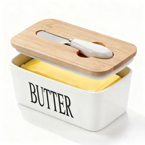 Luxury Large Ceramic Butter Dish with Lid - Kitchen Baking Container, Leak-Proof Durable Silicone Sealing, Elegant Countertop Design, Easy-Clean, Freshness-Maintaining - Thoughtful Kitchen Gift for Home Chefs, Butter Lovers,home essentials,sohochic