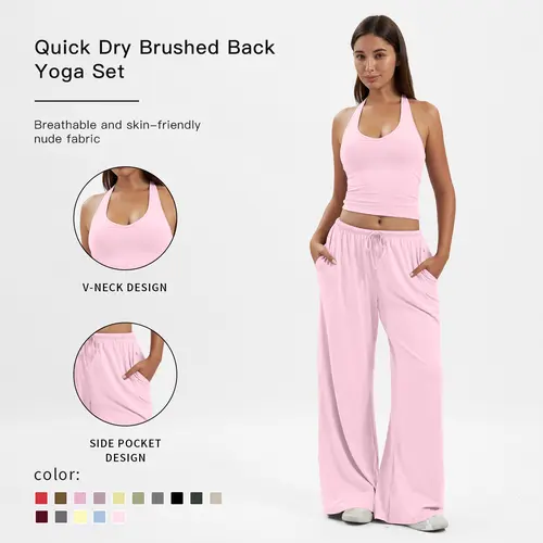 MFVIM Women's Fitness Suit 2 Piece High Waisted Pants With Padded Stretch Sports Bra Set Fitness Clothing solid sportswear athletic tracksuits sport outfit activity sporty Breathable,summerwins,travel essentials,camping essentials,sohochic