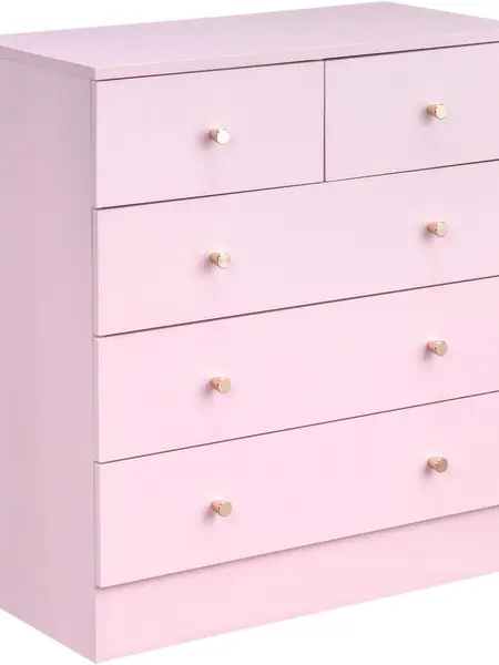 Karlhome Pink 5 Drawer Dresser for Bedroom, Modern Wood Dresser Chest of Drawers, Pink Bedroom Dressers for Girls, Anti-Tipping Device, Rose Gold Metal Handle, Living Room, Entryway, Hallway, Office,dorm essentials,sohochic