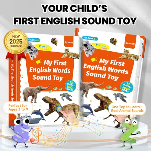 2026 Upgraded My First English Words Sound Book - Montessori Learning Interactive Audio Early Learning & Soft Book, 300+ Words, 13 Themes, Language Tool for 1-6 Years Preschool Kids, Back to School Gift