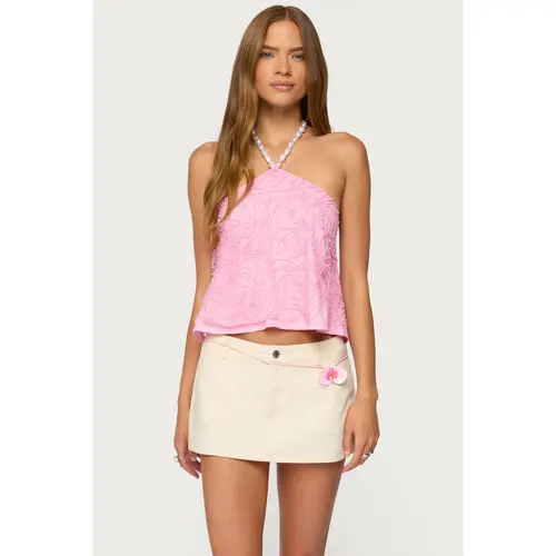 Ayva Embroidered Floral Bead Halter Top