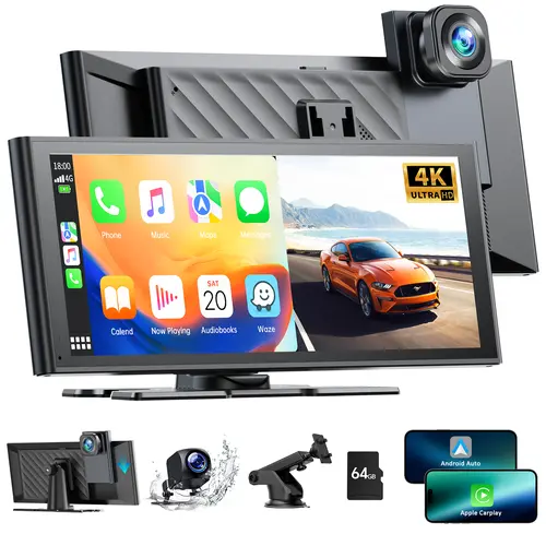 LAMTTO 9.26-inch Wireless CarPlay Screen with 4K Dash Cam,1080p Rearview Camera,G-sensor,and Collision Video Lock Function.Compatible with Apple CarPlay / Android Auto,suitable for driving evidence preservation, driving voice calls