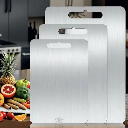 3PCS Food-Grade Stainless Steel Chopping Board Set (S+M+L Sizes) - Ultrathin, Durable, Portable, Rust-Resistant, Edge-Smoothed, Hygienic Kitchenware for Meat, Vegetables, Easy-Clean